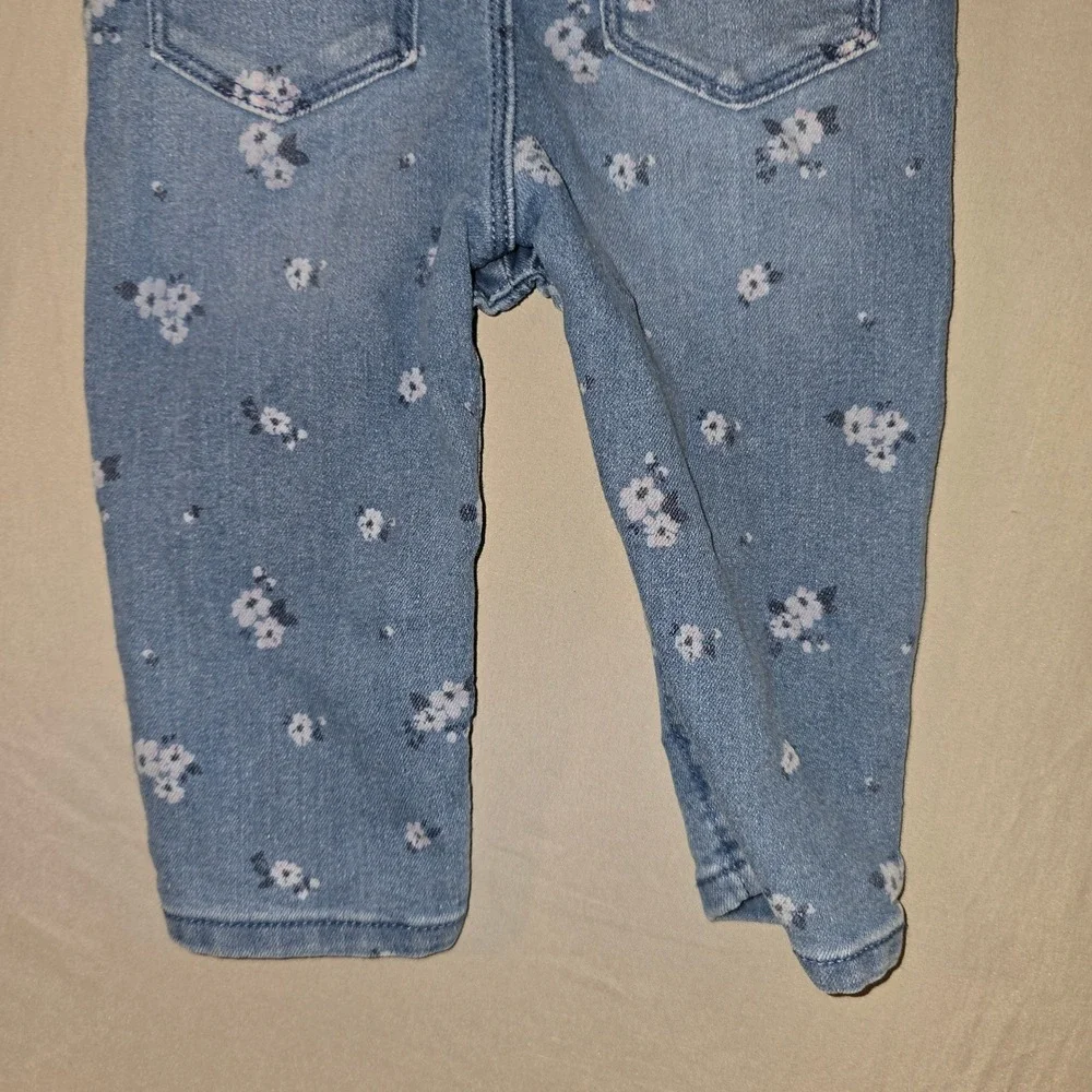 OshKosh B'gosh Overalls 12M Baby Girl Blue Floral Ruffle Strap Denim Bib
